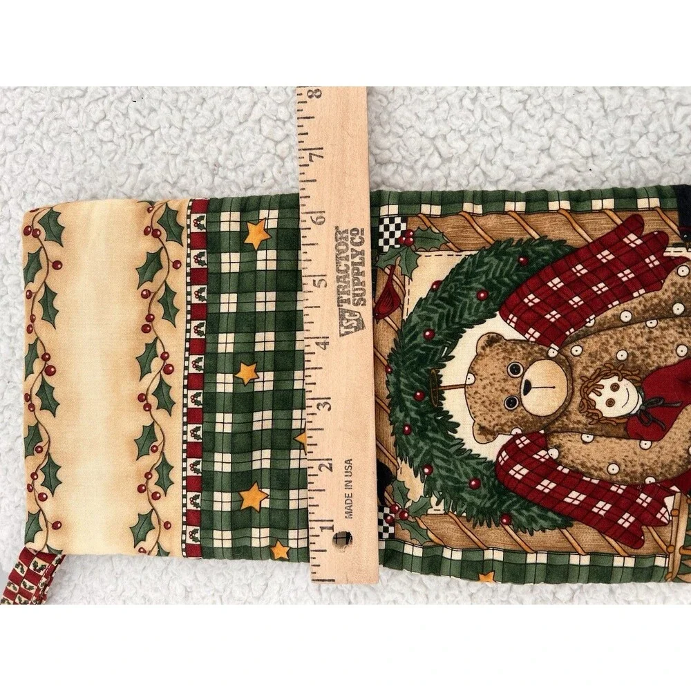 Handsewn Plaid Teddy Bear Christmas Stocking Doll Drum Country Cottagecore